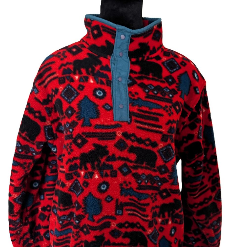 LL BEAN PATTERNED SNAP FLEECE PULLOVER